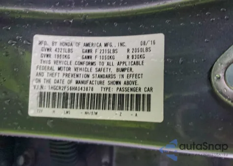 2017 Honda Accord Sport from USA, damaged, VIN 1HGCR2F56HA043878